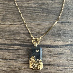 David Yurman Forged Carbon Waves Tag and 22 inches Box Chain, 2.7mm 18k Gold